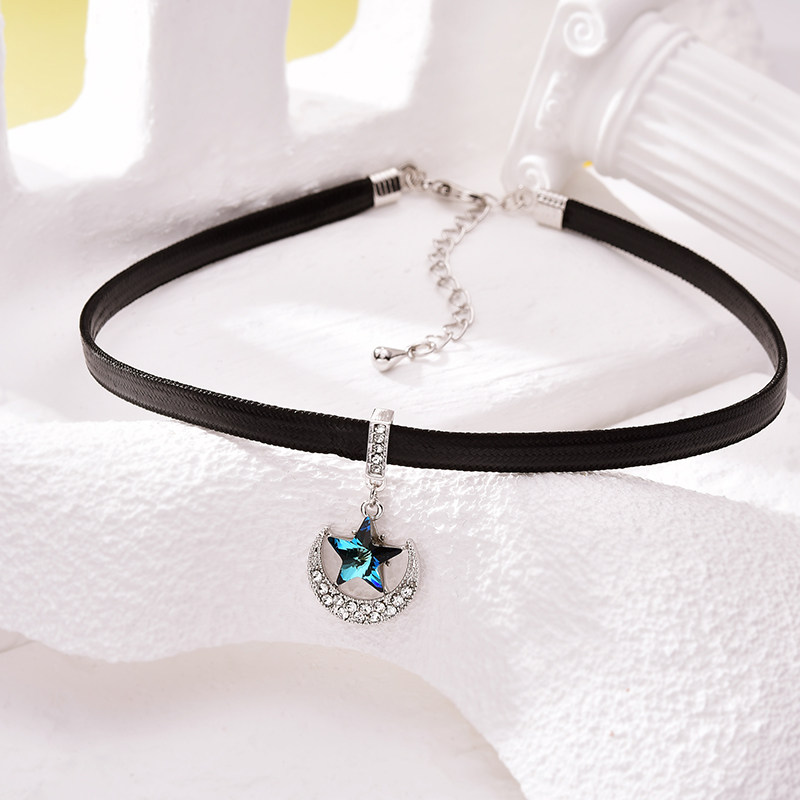 银蓝色星月项链暗黑锁骨链choker