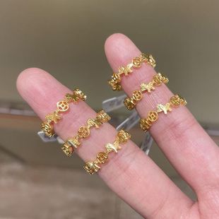 「马上有钱」金色木马铜钱戒指女士旺财聚财运2026本命年开口指环