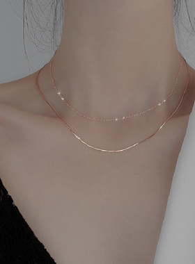 s925银素链双层叠戴蛇骨项链高级感轻奢小众气质choker锁骨链颈带