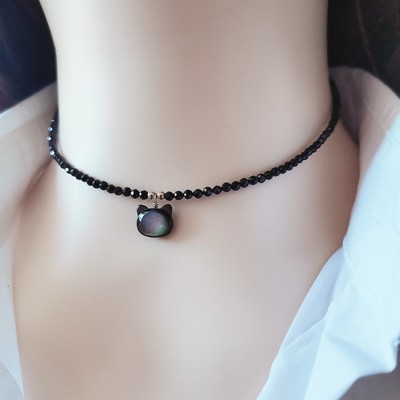 HAPPY小黑猫项链仿黑尖晶锁骨链choker颈带精致百搭潮酷脖子配饰