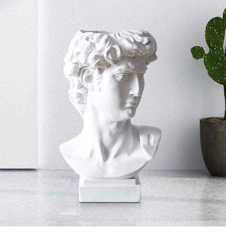 复古大卫树脂摆件笔筒花瓶化妆刷收纳桶北欧ins风仿石膏像