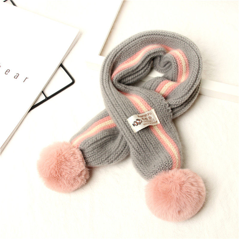 가을과 겨울 여성용  및 어린이 스카프 소년과 소녀를위한 두꺼운 따뜻한 양모 니트 스카프  한국식 모피 볼 목 커버