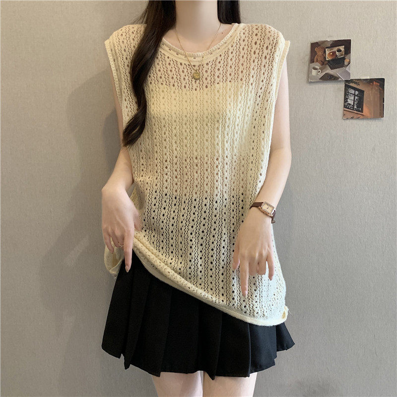大码设计感不规则镂空无袖针织衫背心女2026夏季新款显瘦遮肉罩衫