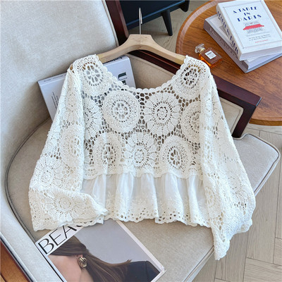 大码女装法式镂空外搭喇叭袖罩衫