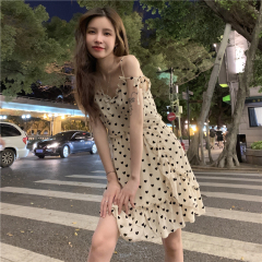 Real price ~ summer pure desire wind first love girl suspender dress love wave point show thin waist skirt