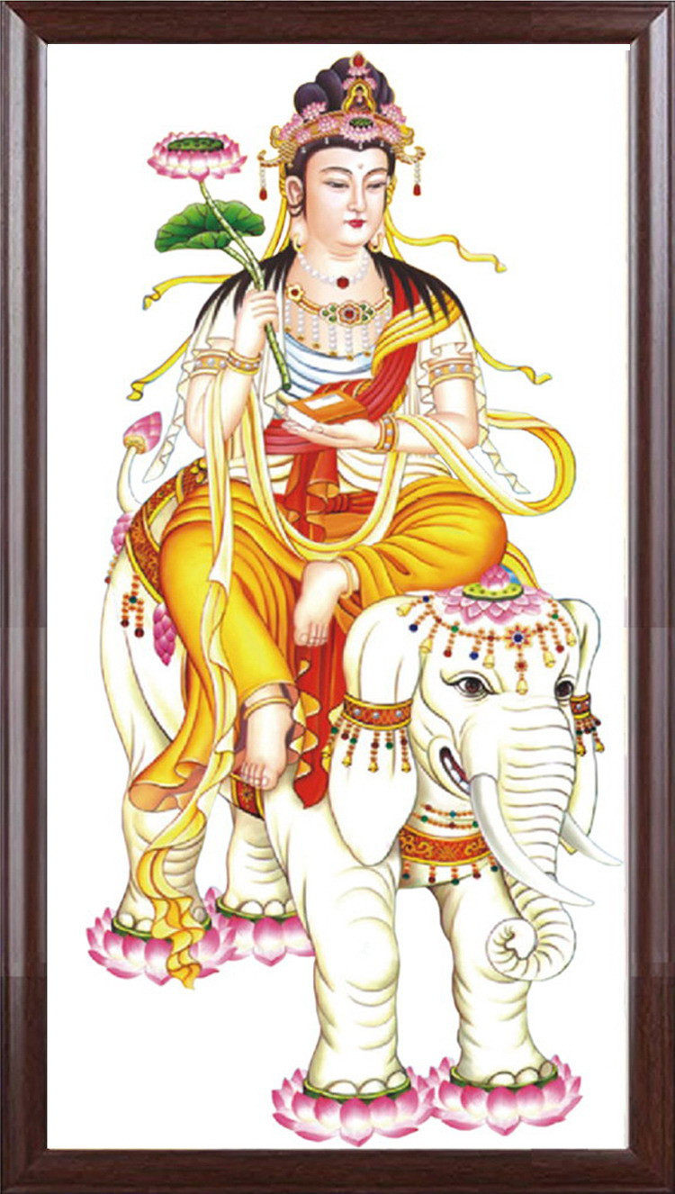 新款南无大行普贤菩萨骑大象白底印花十字绣套件清晰印花简单易绣