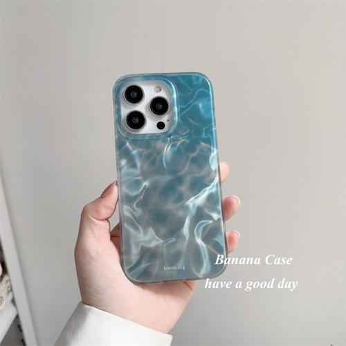 适用于高级感小众ins大海蓝色水波纹磨砂硬壳适用iPhone17苹果16promax手机壳13pro新款15/12pro保护套14