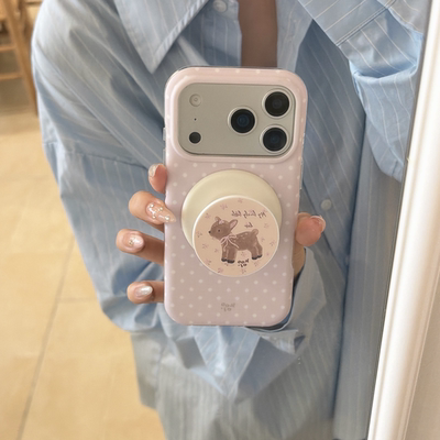 ins日韩磁吸圆边双层紫色波点支架适用于苹果17pro手机保护壳可爱16系列手机保护套潮流15pro手机壳