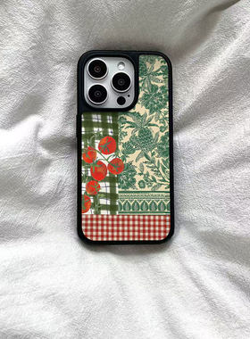 ins风番茄绿植格子黑边软壳磁吸适用苹果iPhone17promax手机保护壳1615pro小米1415Pro华为mate60p70三星S23