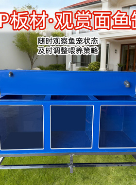 饭店海鲜市场商用鱼缸pp蓝色鱼池超市酒店鱼缸上过滤移动透明鱼池