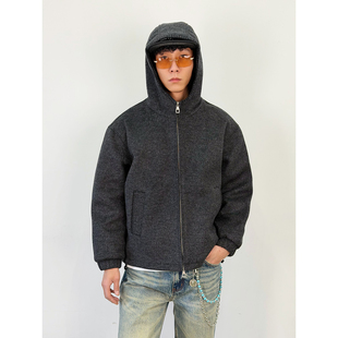 BurnBro羊毛混纺90白鸭绒cleanfit连帽羽绒服男女高质感短宽外套