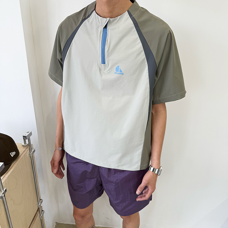 BurnBro夏季轻薄户外骑行服男半拉链短袖T恤健身跑步速干上衣情侣