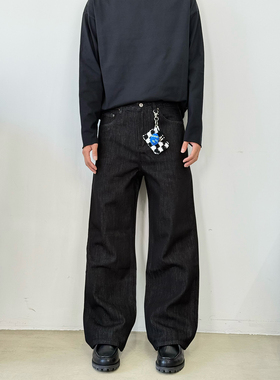 BurnBro美式复古原色丹宁蓝阔腿A字牛仔裤男女cleanfit宽松长裤子