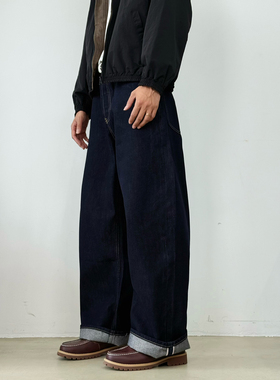 BurnBro美式复古丹宁原牛赤耳红边牛仔裤男潮牌宽松直筒休闲长裤