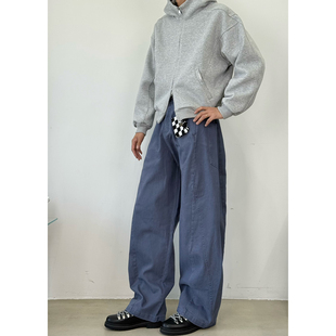 男潮牌高级感休闲长裤 BurnBro美式 复古水洗分割法工蓝弯刀牛仔裤