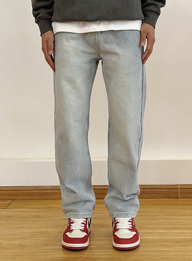 BurnBro美式高街vibe黑色牛仔裤男直筒宽松cleanfit复古休闲裤子