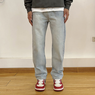 子 男直筒宽松cleanfit复古休闲裤 BurnBro美式 高街vibe黑色牛仔裤