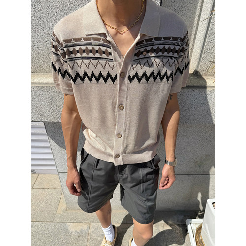 老钱风费尔岛亚麻莱赛尔针织短袖