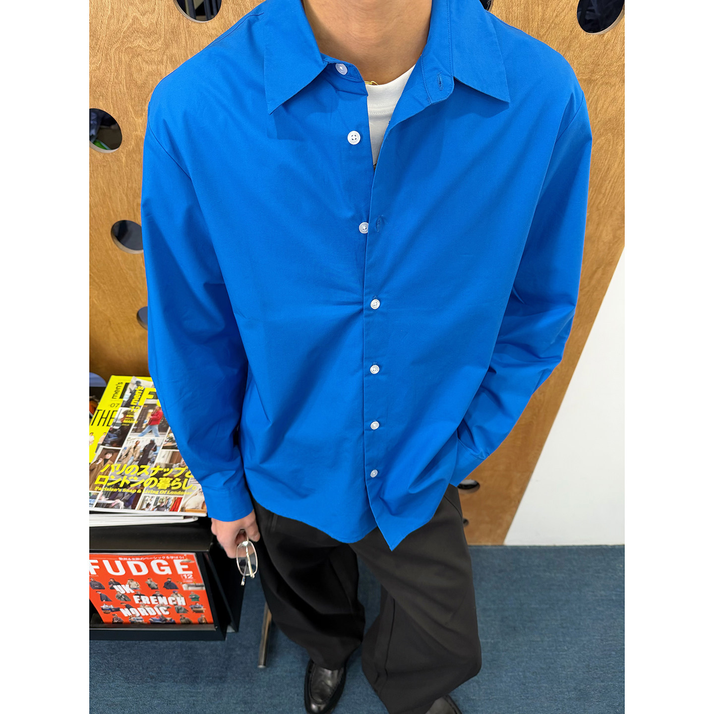 BurnBro基础款克莱因蓝纯色廓形宽松衬衫男女休闲松弛感百搭衬衣,男装,衬衫,淘宝优惠券,粉丝福利购,淘宝优惠卷