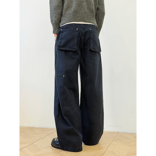 子 男女百搭长裤 BurnBro美式 复古藏青色简约高级感宽松直筒休闲裤