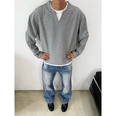 重磅320G假两件华夫格长袖T恤