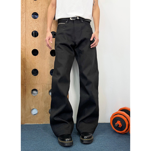 BurnBro美式重磅红边赤耳黑原牛硬挺直筒通勤牛仔裤男2021M长裤子