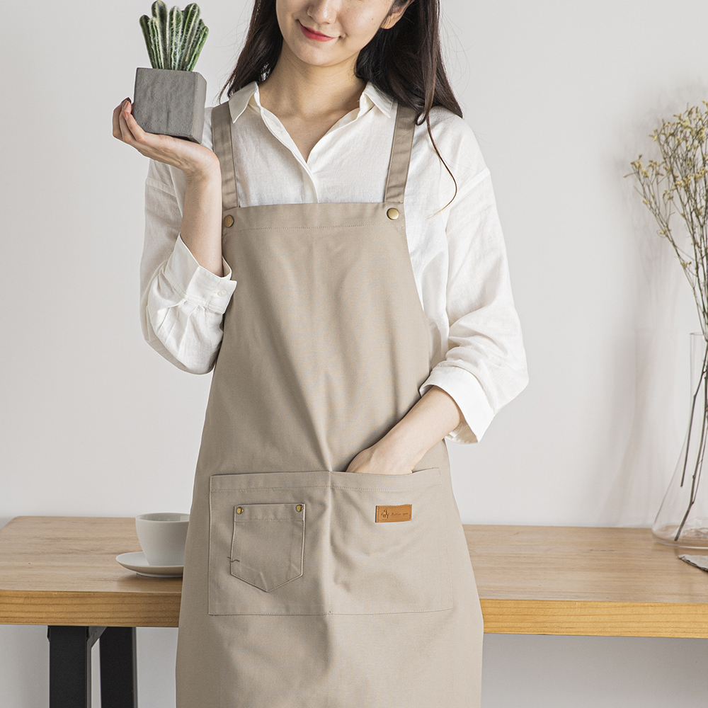 高端围裙定制logo印字花艺美甲奶茶烘焙厨房餐饮专用帆布工作服女