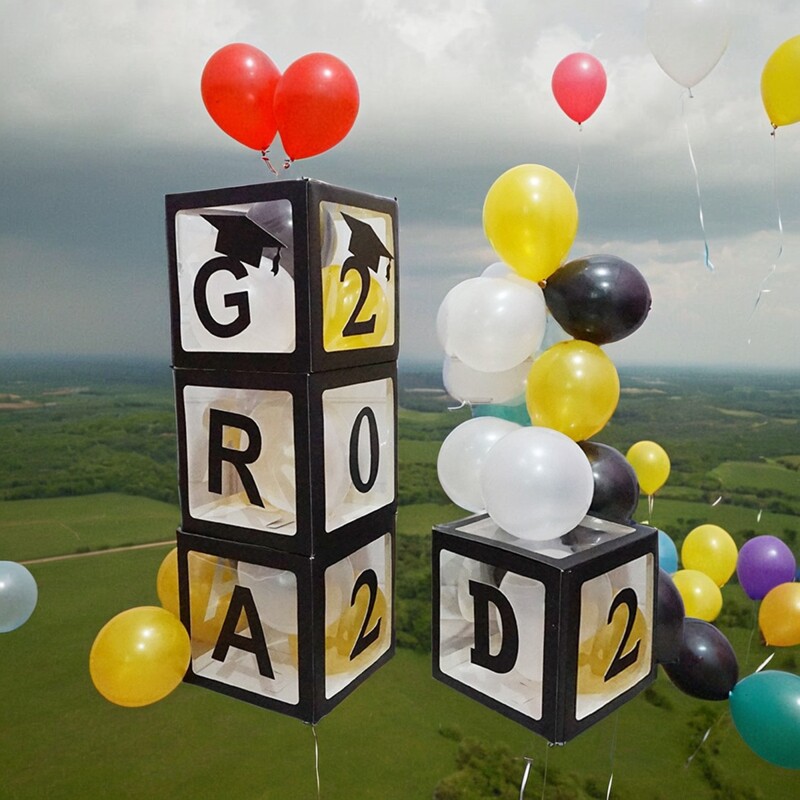 GRAD毕业典礼装饰气球盒黑色字母方块纪念用品祝贺气氛派对布置