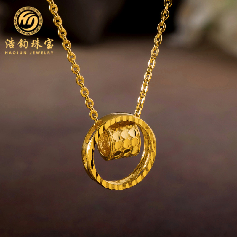 浩钧珠宝 9999足金时尚套链锁骨链 24K黄金女款时装项链吊坠送礼