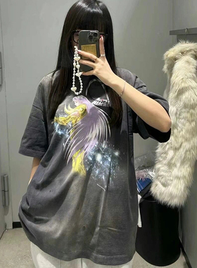 Saint Michael联名圣斗士星矢白羊座史昂印花水洗做旧圆领短袖T恤