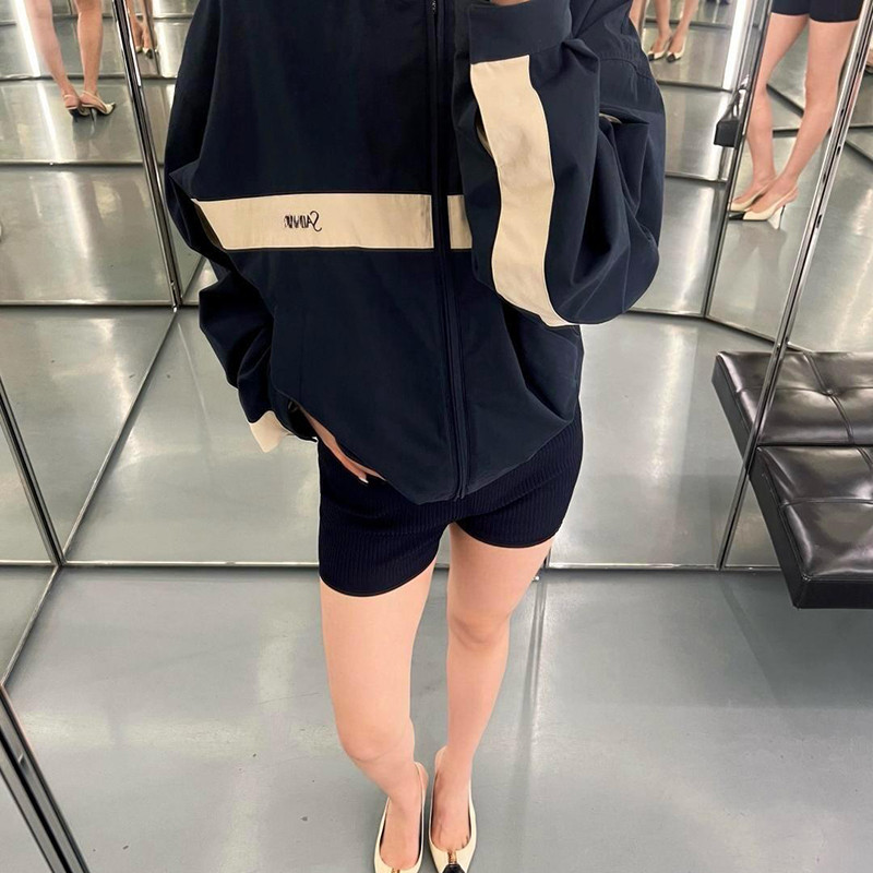 VicxxClothing出品女装新款刺绣字母拼接撞色宽松休闲拉链外套潮