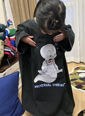 VINTAGE古着复古可爱小幽灵精灵印花水洗做旧宽松休闲圆领短袖T恤