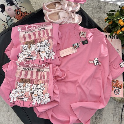 韩系小熊刺绣纯棉宽松显瘦T恤