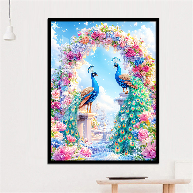 孔雀钻石画浪漫花园5d贴钻画