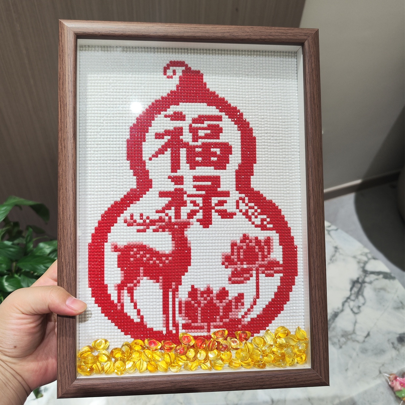 福禄双全喜庆带框钻石画