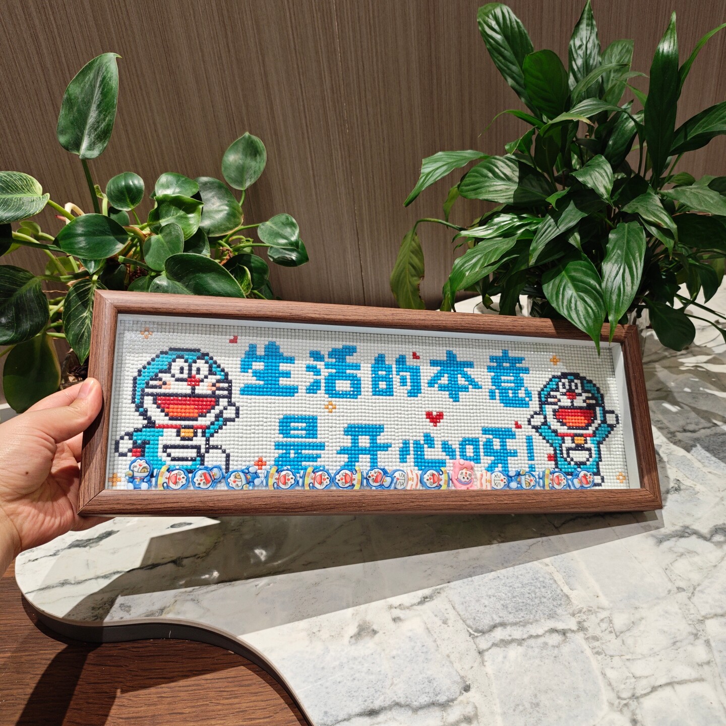 机器猫钻石画【送画框】生活的本意是开心2026新款手工钻石绣摆台