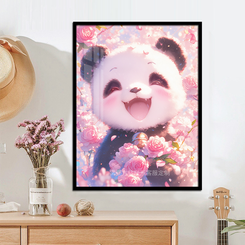 熊猫花花钻石画可爱卡通手工贴钻十字绣客厅卧室2024新款钻石绣