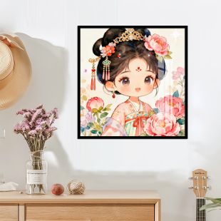 花仙子古风女孩绣球兰花牡丹diy钻石画高颜值2025新款带框钻石绣