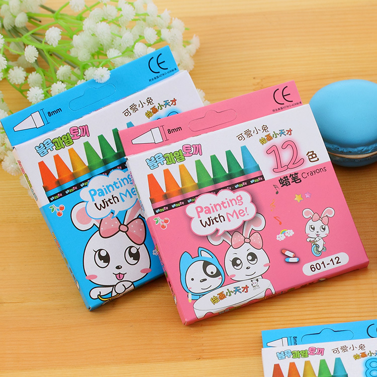 特价文具蓝果兔12色蜡笔套装填色油画棒小学生奖品绘画用品rCWBO8