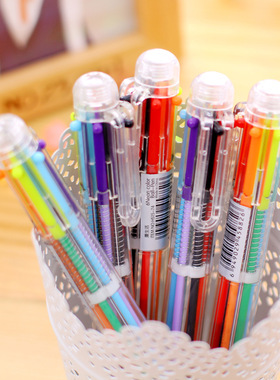 特价国创意可爱卡通多色6色圆珠笔按动笔彩色个性中油笔文具dHCd