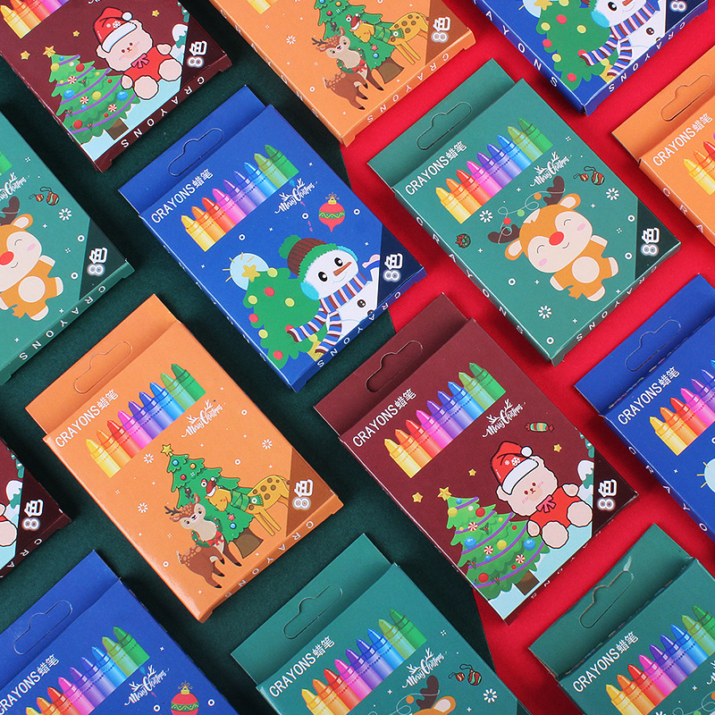 卡通8色蜡笔填色美术画笔小学生绘画套装圣诞节礼物圣诞蜡笔XuyV
