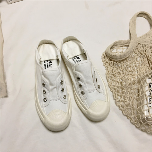 小白鞋新款无跟一脚蹬半托帆布鞋