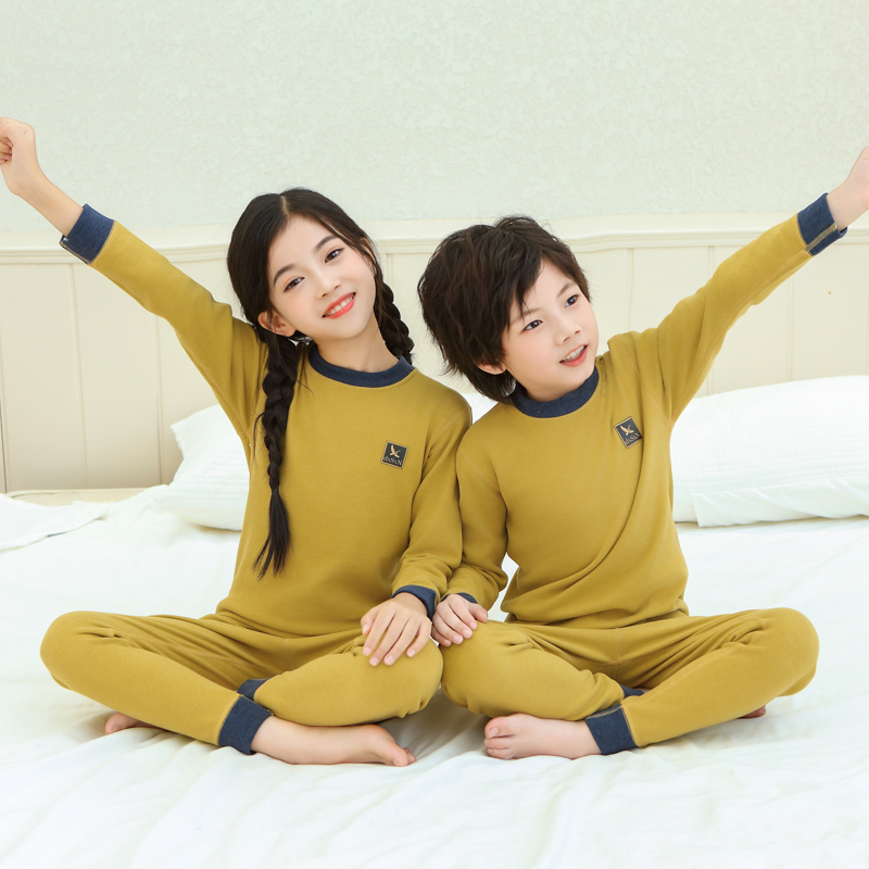 秋冬季儿童羊毛蚕丝保暖套装新款男女童磨毛打底中大童睡衣睡裤