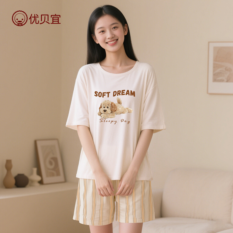 莫代尔青少年短袖套装男女童2025新品童装家居服初高中学生睡衣