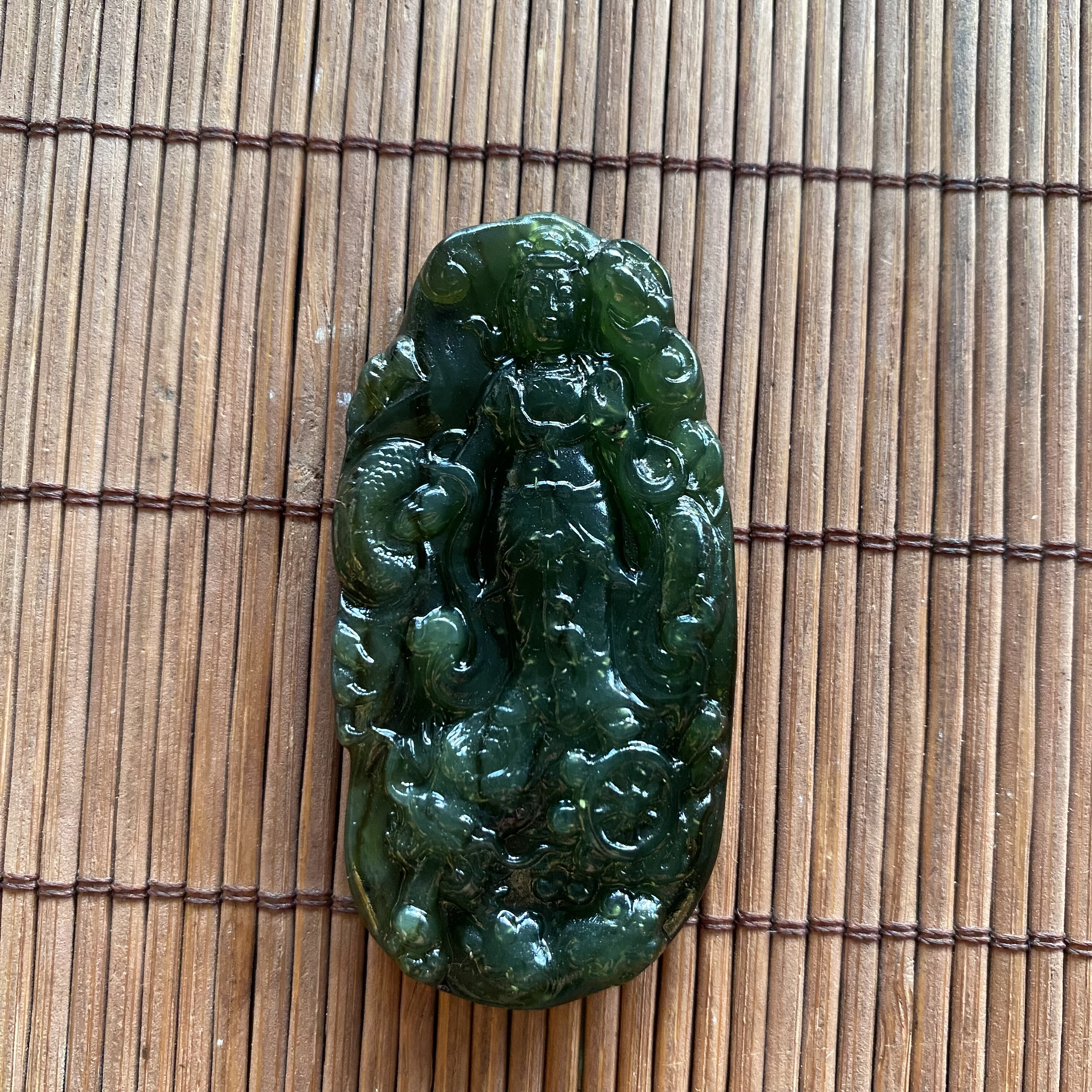 天然泰山碧玉紫檀玉观音菩萨莲花龙吊坠挂件男女款玉石项链助运