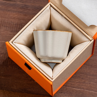 米黄汝窑主人杯陶瓷品茗杯茶盏开片可养不烫手个人专用茶杯子定制