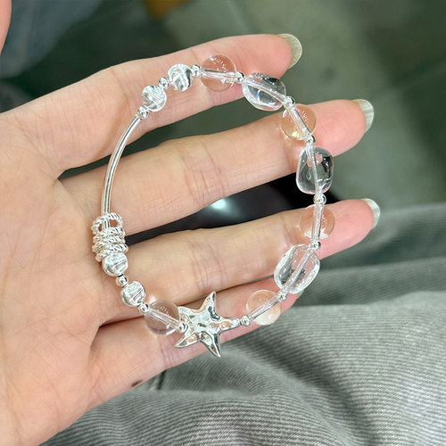 925纯银天然白水晶海星手链女手工设计时髦个性手环B3011
