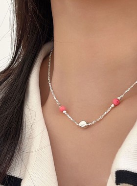 月光女神 s925纯银碎银子搭配红色甜甜圈春夏新款欧美风豆豆气质