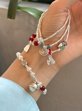 月光女神 925纯银平安喜乐手链新中式国风闺蜜手环手工制作时尚手