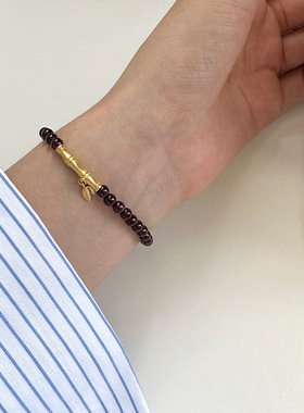 月光女神 925纯银石榴石竹节手链女简约新中式国风天然石设计手串